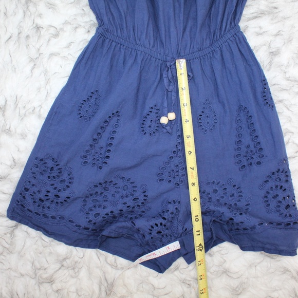 Rebellion Blue Eyelet Off The shoulder Romper - Picture 4 of 8